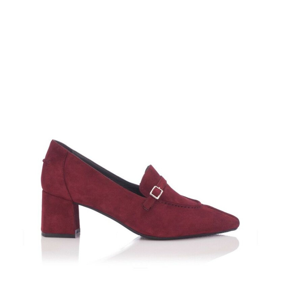 Heels * | Block Heel Pointed Toe Shoes Grazia Suede Burgundy