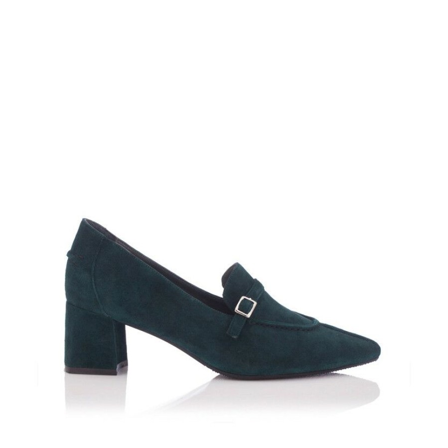 Heels * | Block Heel Pointed Toe Shoes Grazia Suede Dark Green