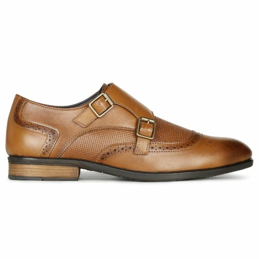 Formal Shoes * | Bata Tan Light Brown Monk Shoes For Men